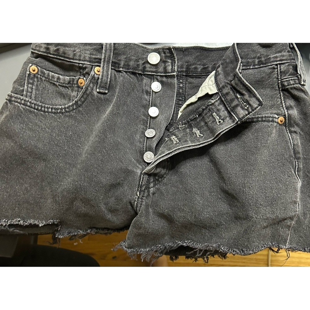 Levis 501 Original Womens W27 Black Pre-Owned High Rise Distressed Button Fly - Picture 3 of 4